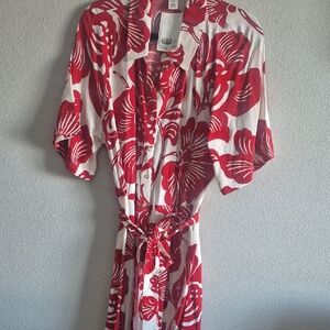 H&M Red and White Floral Midi Dress